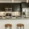 a kitchen with black cabinets
