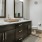 a bathroom with a large mirror