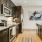 a kitchen with black cabinets